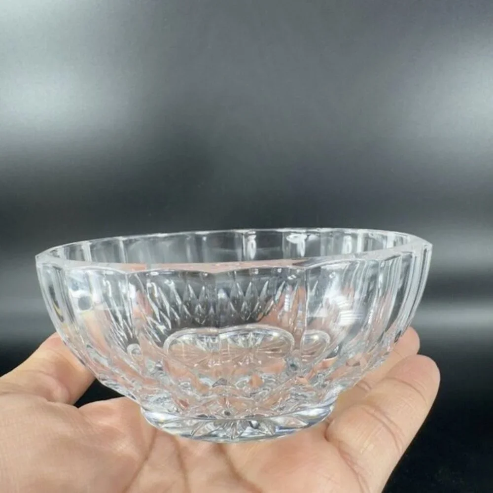 Val St. Lambert Crystal Clear Glass‎ Round Dish Bowl Signed On Bottom Vintage